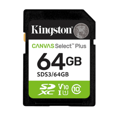 TARJETA DE MEMORIA SD KINGSTON CANVAS SELECT PLUS, 64GB, VELOCIDAD: UHS-I/U1/V10 (SDS3/64GB)1