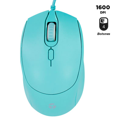 MOUSE TEROS 1600DPI USB 4 BOTONES VERDE (TE-1227S)