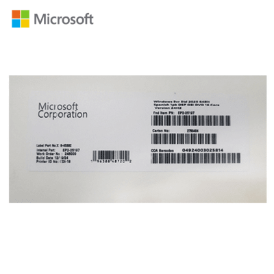 LICENCIA MICROSOFT WINDOWS SERVER ESTÁNDAR 2025, OEM, 64BIT, 16 CORE, PERPETUA, SPANISH (EP2-25197)