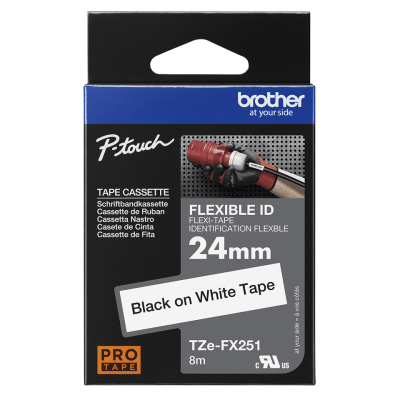 CINTA BROTHER P-TOUCH LAMINADA FLEXIBLE ID TEXTO NEGRO SOBRE FONDO BLANCO 24MM X 8M (TZE-FX251) (NT7)