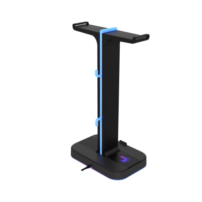 SOPORTE DOBLE PARA AURICULARES RGB/ 2 PUERTOS USB (XTH-690)