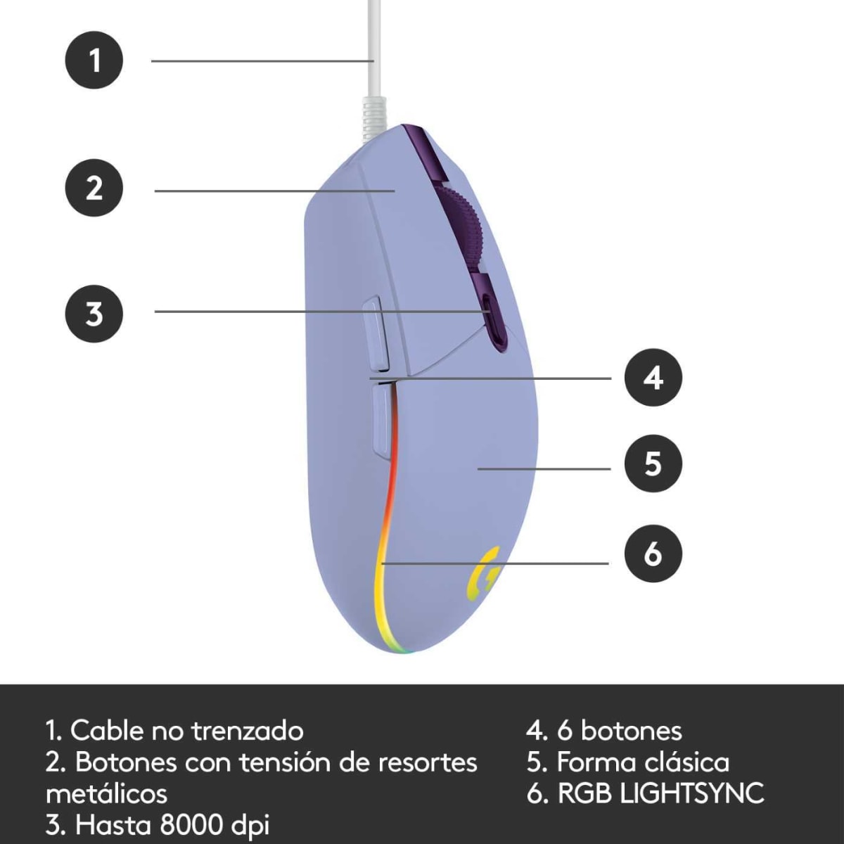 MOUSE LOGITECH G203 GAMING LIGHTSYNC LILA (910-005851)4