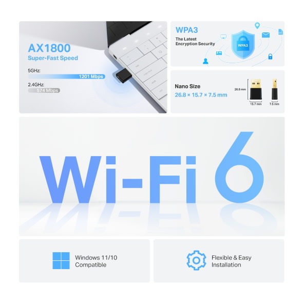 ADAPTADOR USB WI-FI 6 TP-LINK ARCHER TX20U NANO, AX1800 DUAL BAND (ARCHER TX20U NANO)4
