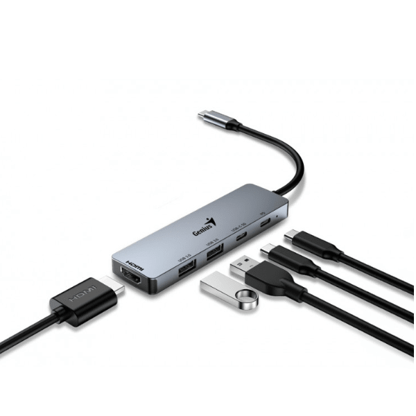 HUB GENIUS USB-C UH-500 2 USB-A 3.0 1 HDMI 4K POWER DELIVERY 100W SILVER (31240003400) (NT8)3