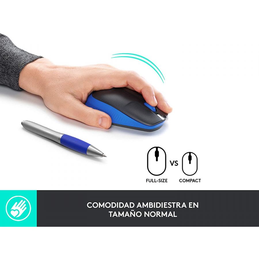 MOUSE LOGITECH M190 INALAMBRICO NEGRO/AZUL (910-005903)4
