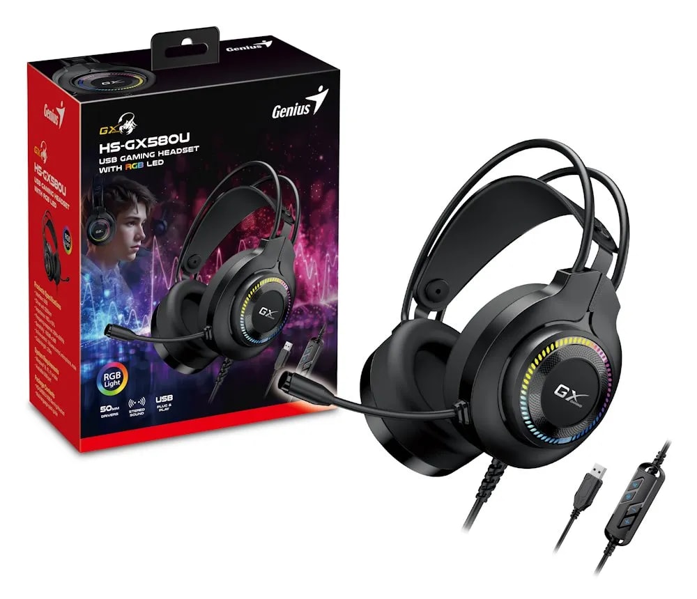 AURICULAR GENIUS GX HS-GX580U 50MM RGB BLACK (31710028400) (NT8) 0