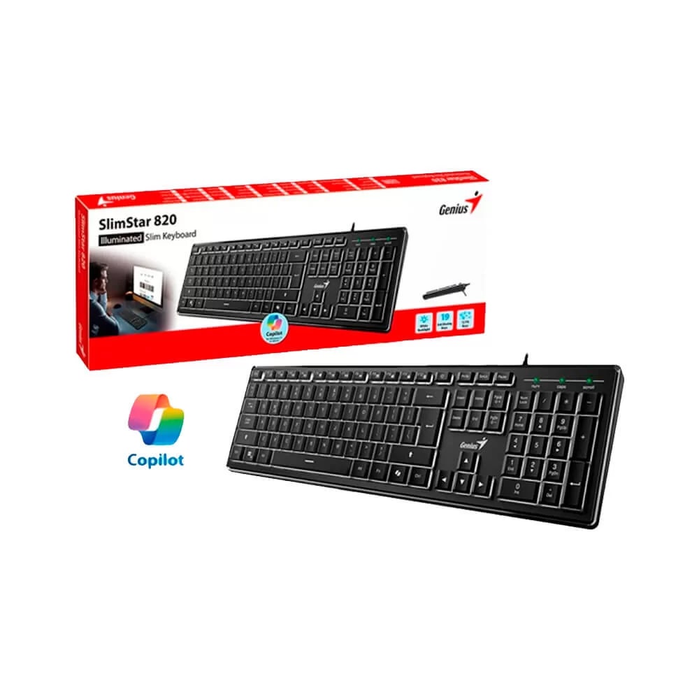 TECLADO GENIUS SLIMSTAR 820 AI COPILOT RETROILUMINADO USB SP BLACK (31310055401) NT83