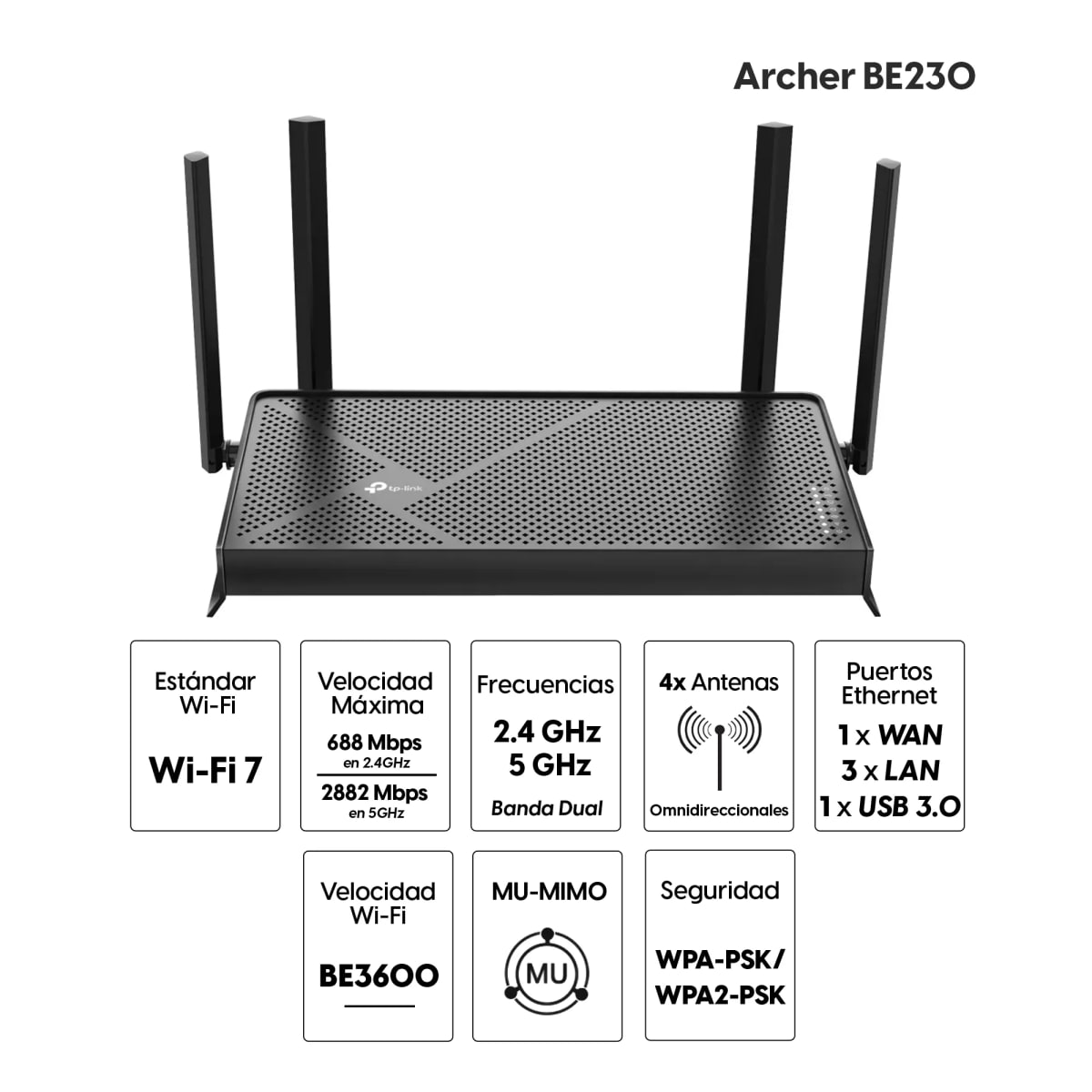 ROUTER TP-LINK ARCHER BE230 BE3600 2BAND 4 ANTENAS (Archer BE230) (NT6)2