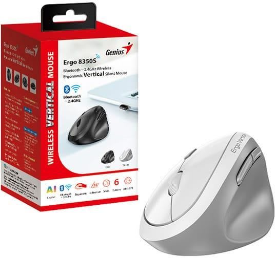 MOUSE GENIUS ERGO 8350S AI COPILOT DUAL WIRELESS/BT VERTICAL 6-BOT SILENT WHITE GREY (31030041401) 0