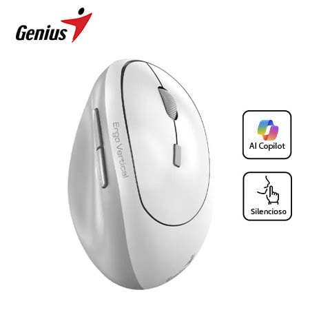 MOUSE GENIUS ERGO 8350S AI COPILOT DUAL WIRELESS/BT VERTICAL 6-BOT SILENT WHITE GREY (31030041401)2