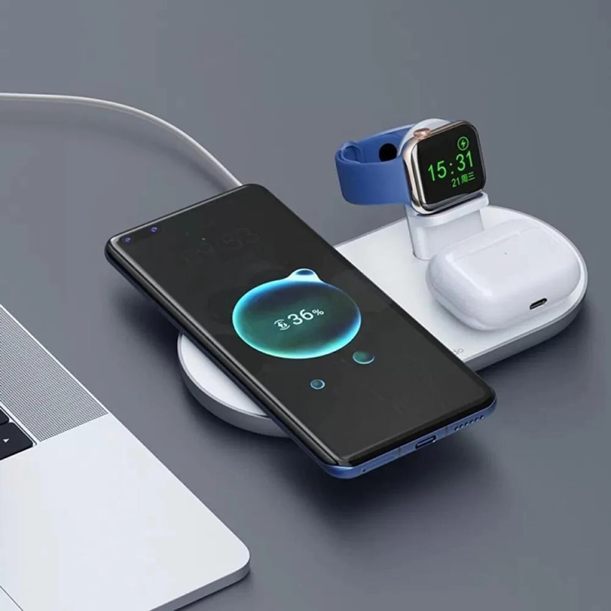 CARGADOR INALAMBRICO MCDODO 3 EN 1 CELULAR/TWS/APPLEWATCH 15W (CH-7062)3