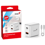 CARGADOR DE PARED GENIUS PD-20ACP 20W FAST CHARGE 1 USB-C 1 USB-A WHITE (32590009400) (NT8) 1