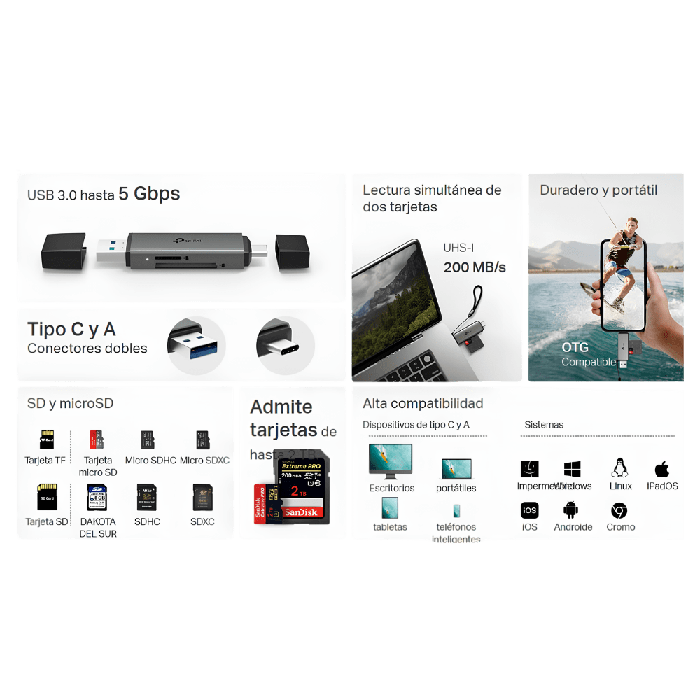 LECTOR DE TARJETAS TP-LINK USB TYPE-C&A SD MICROSD 3.0 5 GBPS (UA430D)2