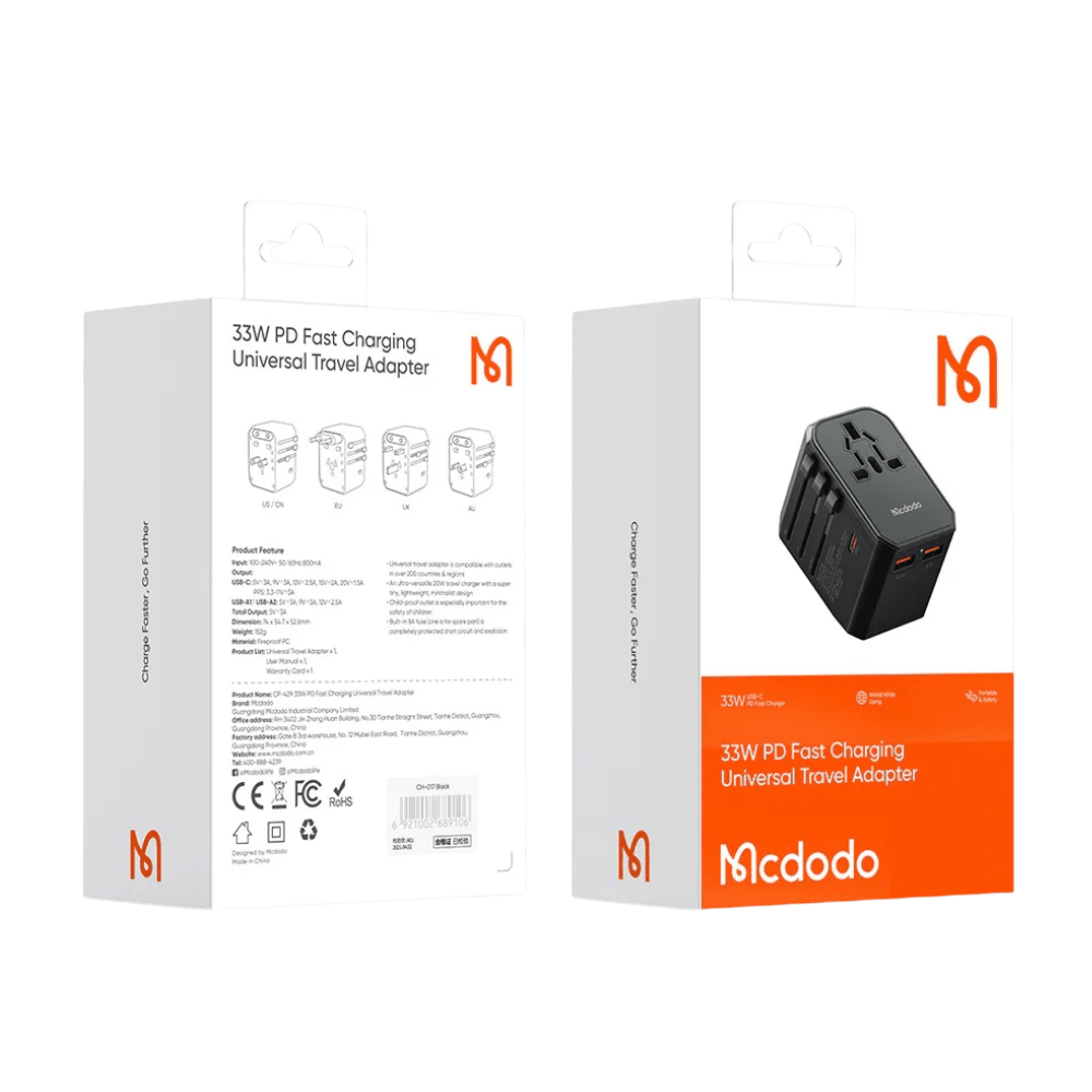 ADAPTADOR DE VIAJE UNIVERSAL MCDODO DE CARGA RÁPIDA 33W (CP-4290)3