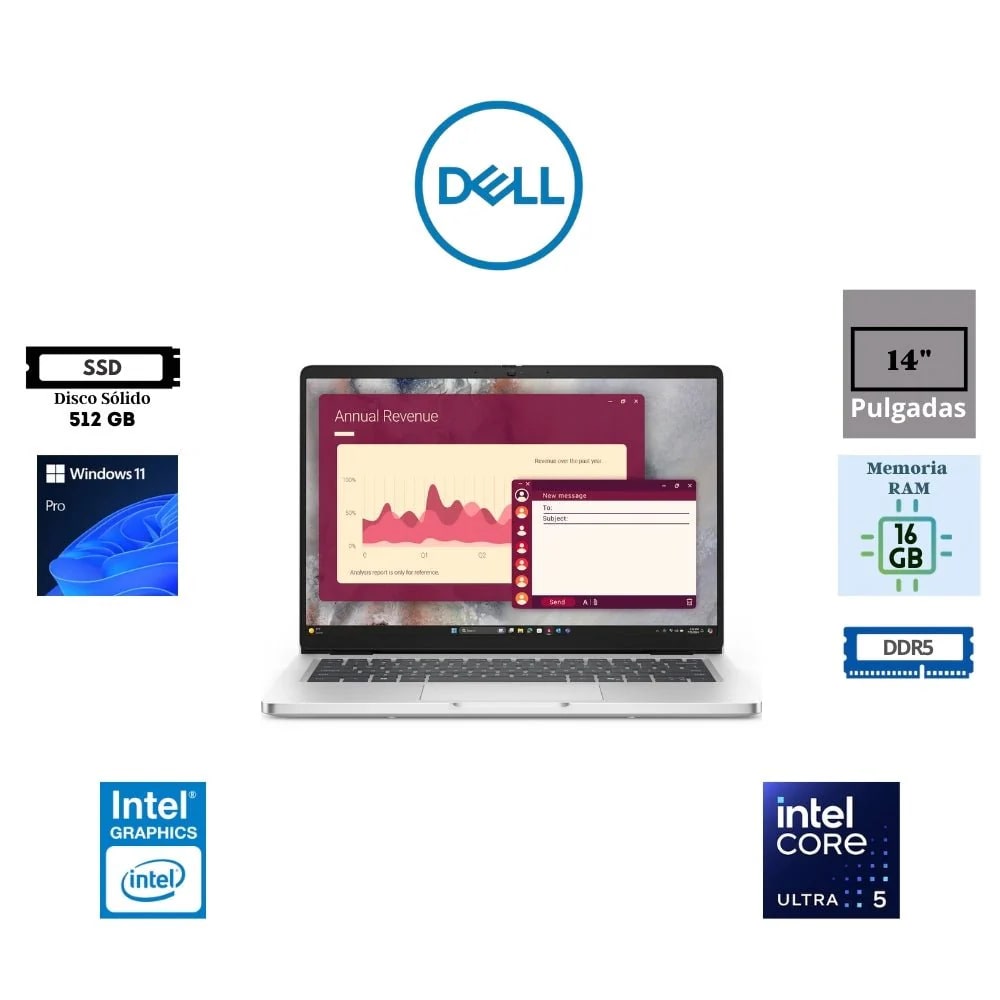 LAPTOP DELL PRO 14 PC14250, CU5, 16GB, 512GB, WIN11 PRO(Y5C5C) (NT7)3