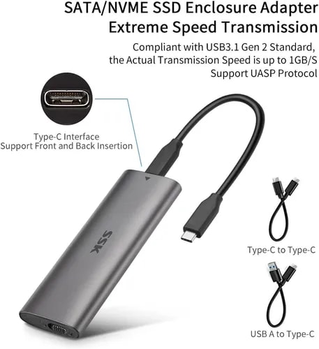 ENCLOSURE [TOOL-FREE] SSD M.2 NVME PCIE / SATA (HE-C370)3