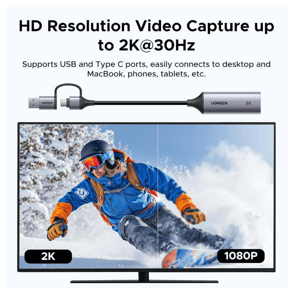 CAPTURADOR DE VIDEO UGREEN CM629 HDMI A USB-A/USB-C , 2K, 30HZ (15389)3