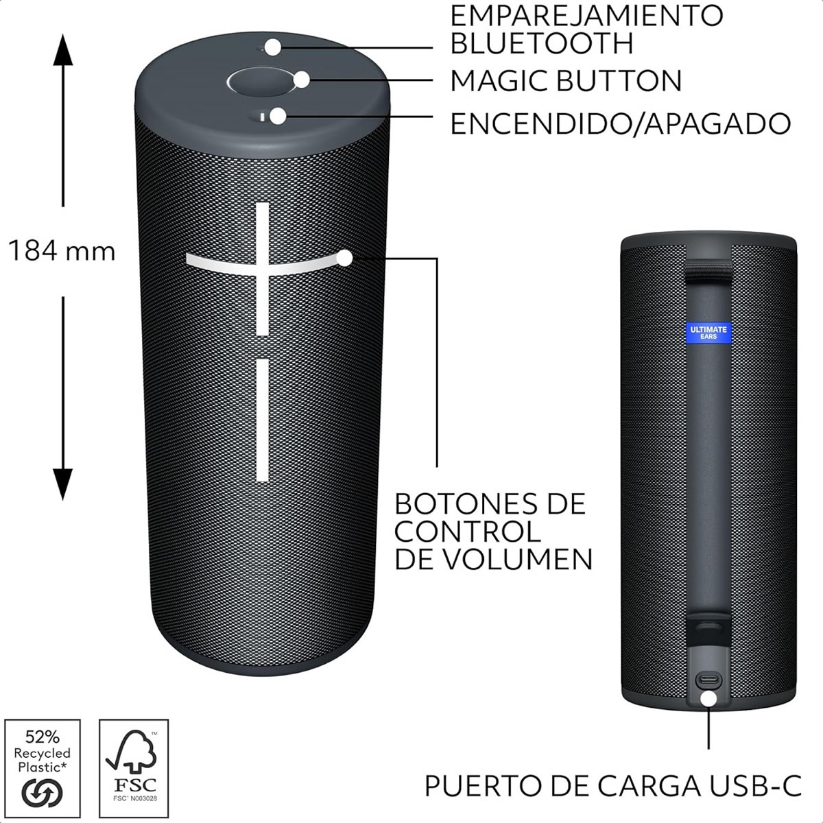 PARLANTE UE BOOM 4 PLUS BLUETOOTH IP67 15H USB-C NEGRO (984-001968) (NT8)3