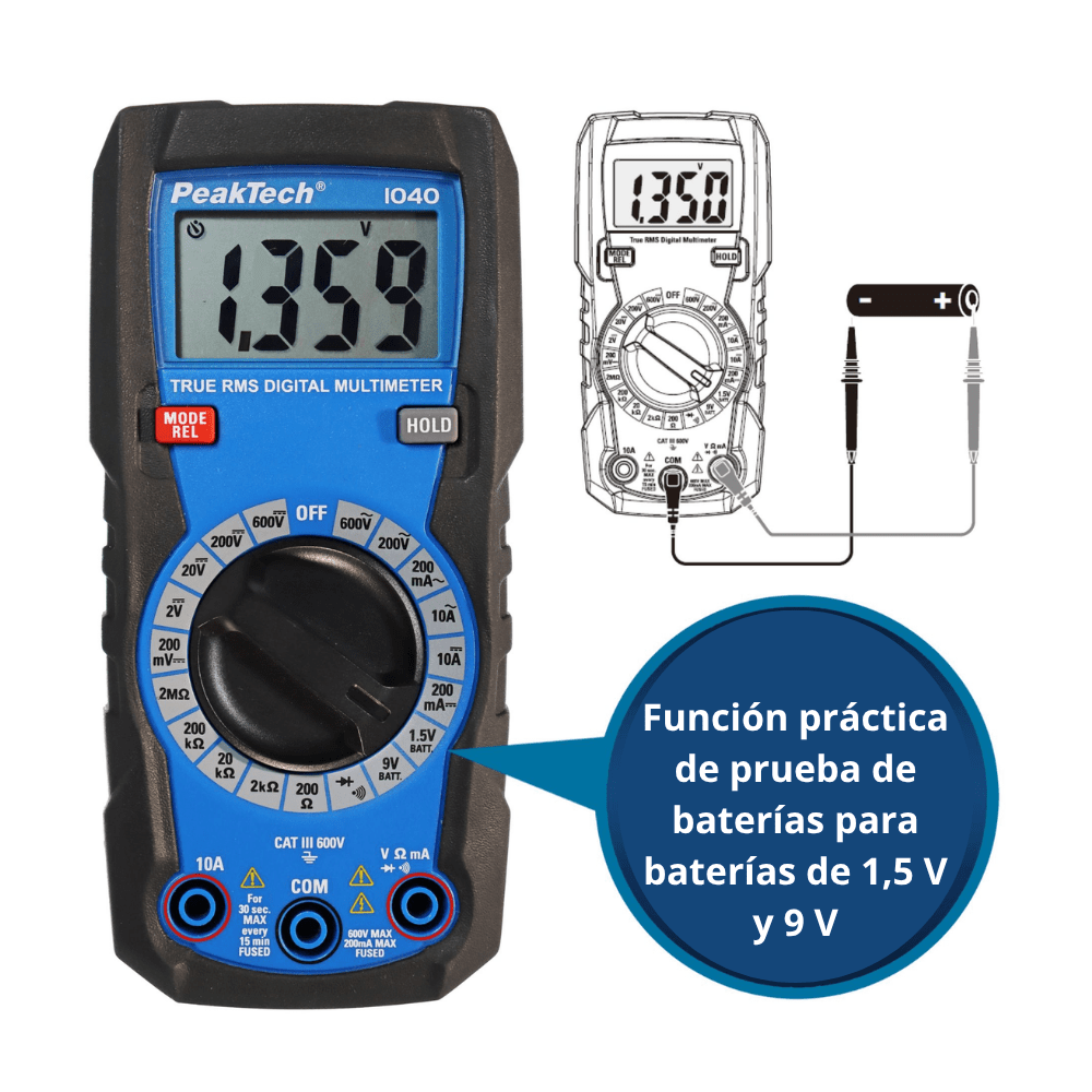 MULTIMETRO DIGITAL P1040 PEAKTECH PORTATIL 2000 COUNTS 600V AC/DC - 10A AC/DC (P1040)5