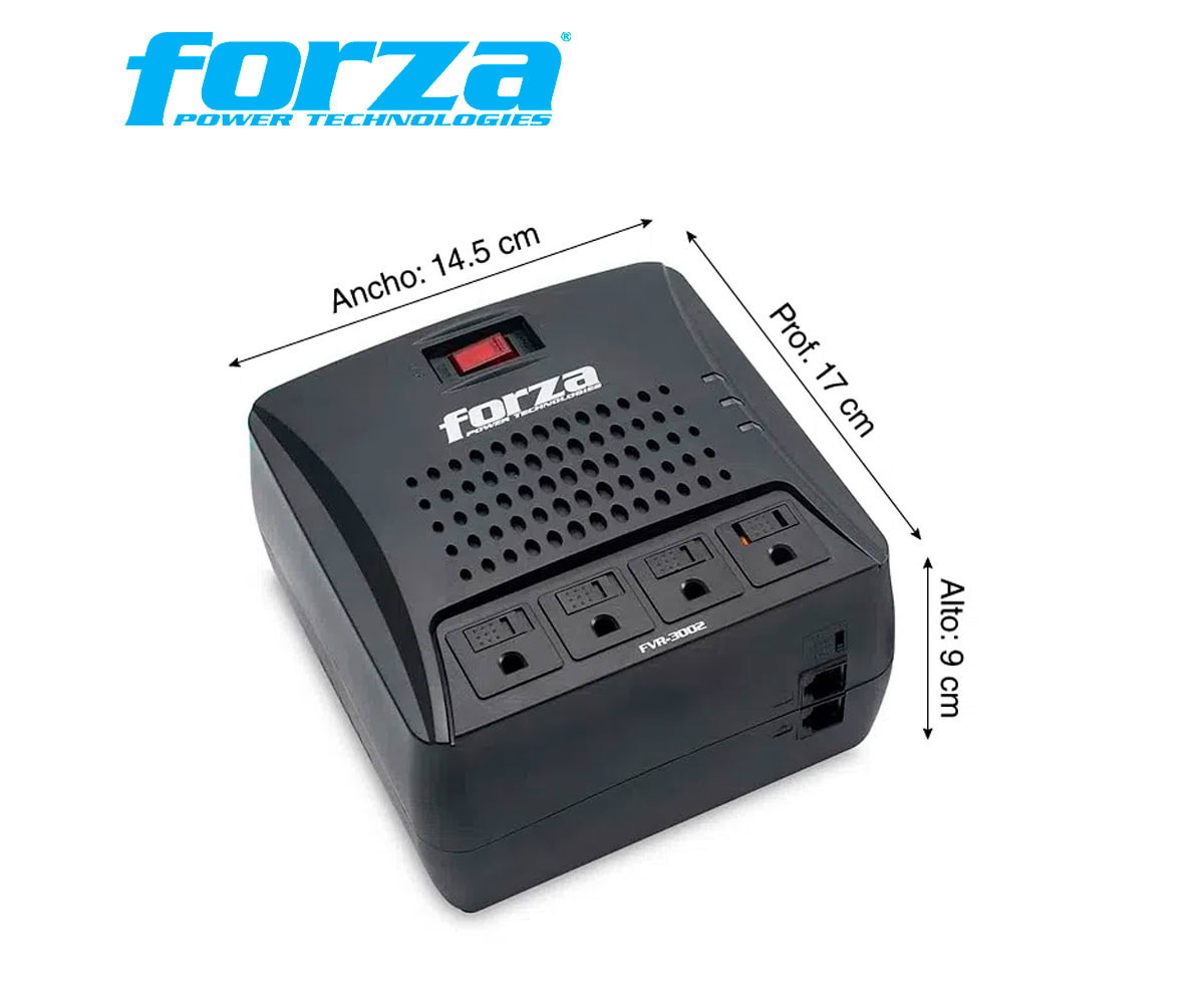 ESTABILIZADOR FORZA 4 TOMAS 3000VA/1500W RJ45-220V X 4 (FVR-3002)3