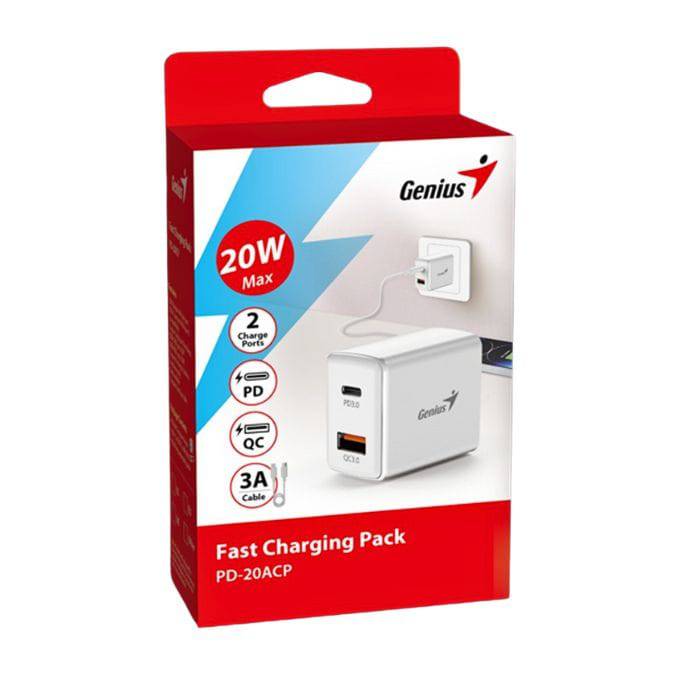 CARGADOR DE PARED GENIUS PD-20ACP 20W FAST CHARGE 1 USB-C 1 USB-A WHITE (32590009400) (NT8)1