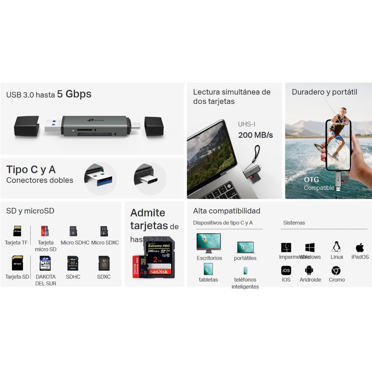 LECTOR DE TARJETAS TP-LINK USB CYA SD Y MICROSD 3.0 5 GBPS (UA430D)2