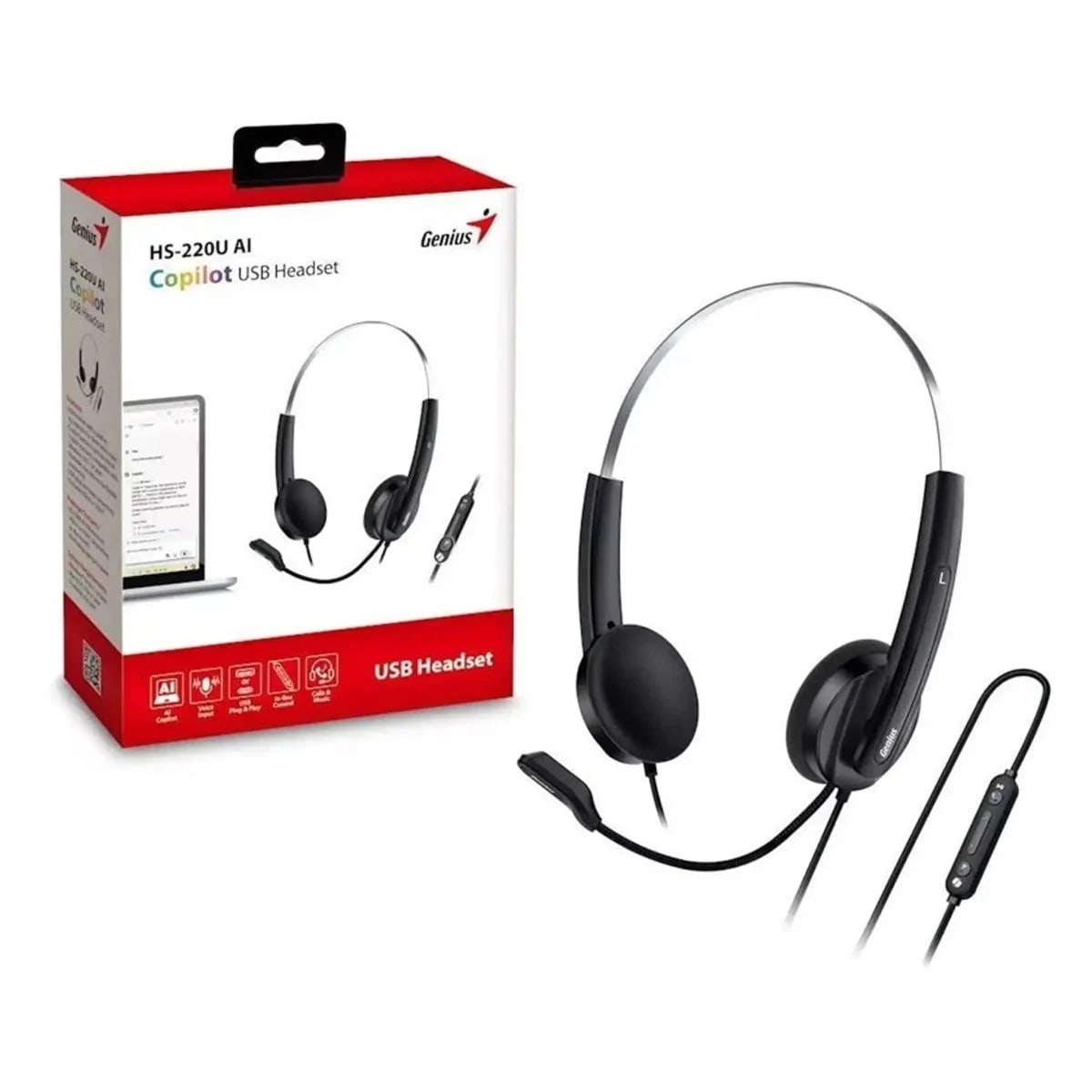 AURICULAR GENIUS  HS-220U AI COPILOT USB-C BLACK (31710032401) (NT8) 0
