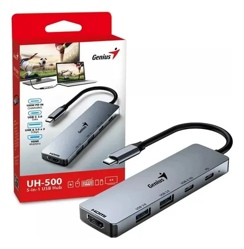 HUB GENIUS USB-C UH-500 2 USB-A 3.0 1 HDMI 4K POWER DELIVERY 100W SILVER (31240003400) (NT8) 0