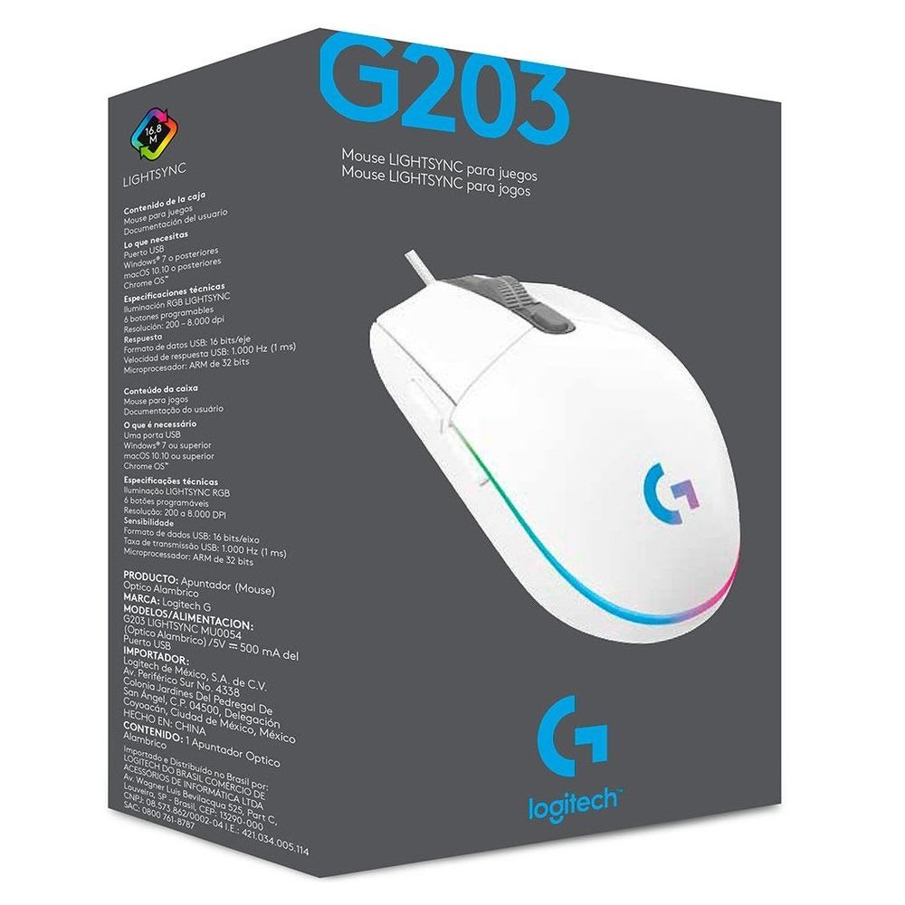 MOUSE LOGITECH G203 GAMING LIGHTSYNC BLANCO ( 910-005791)3