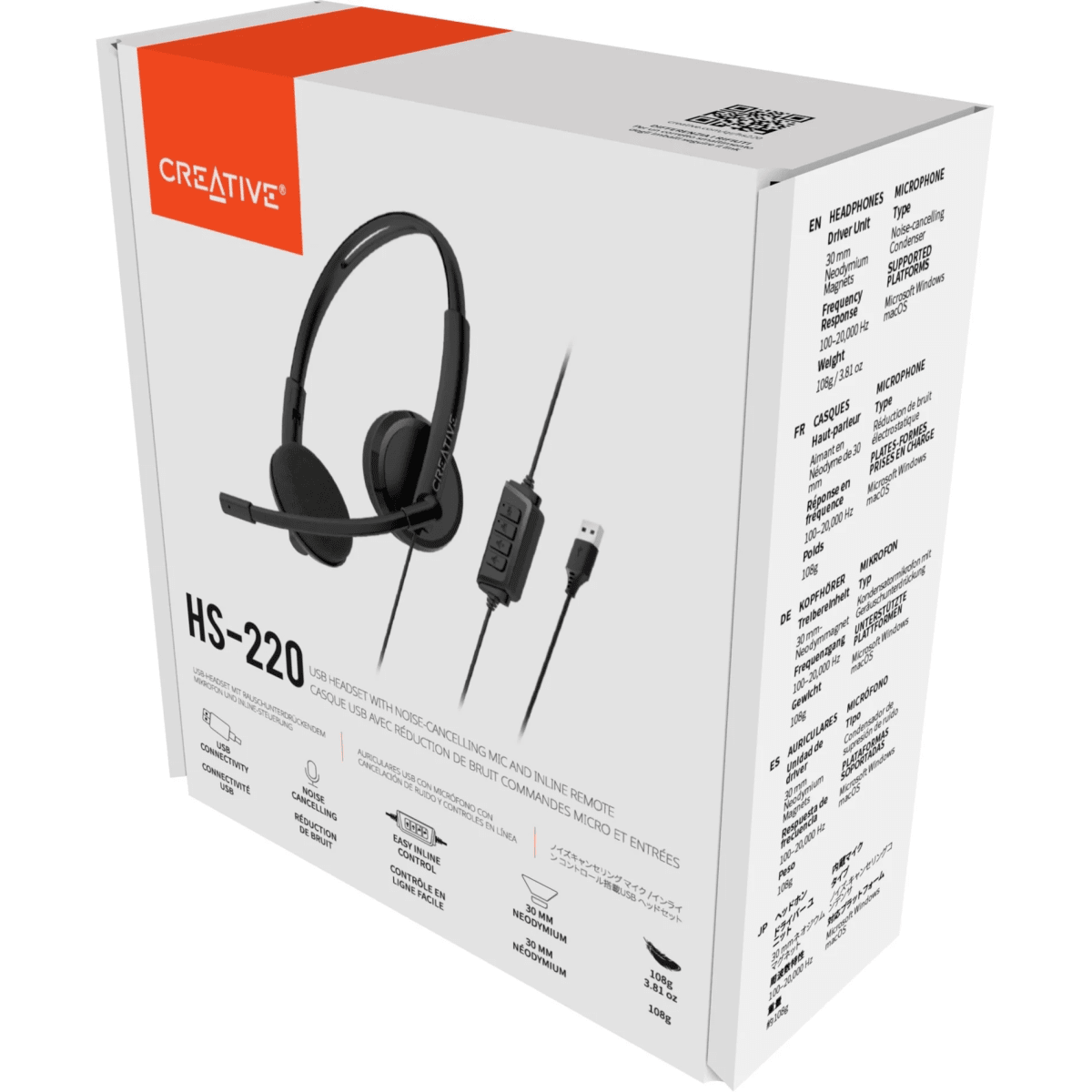 AURICULAR C/MICROF. CREATIVE HS-220 USB-A 30MM NOISE-CANCELLING MUTE BLACK (51EF1070AA001) (NT8)4