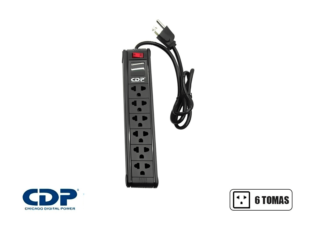 SUPRESOR DE PICOS CDP R-PS6 220V 6 TOMAS NEGRO (R-PS6) (NT8)2