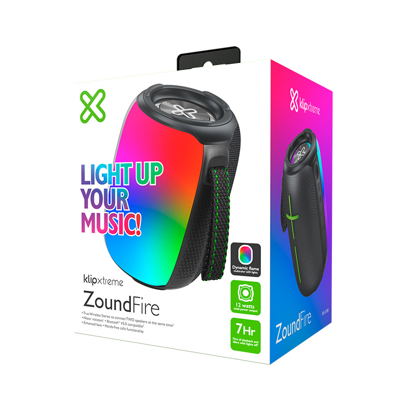 PARLANTE PORTÁTIL KLIPXTREME ZOUNDFIRE - TWS LED FLAME LIGHTS 12W NEGRO (KBS-250BK) (NT3)6