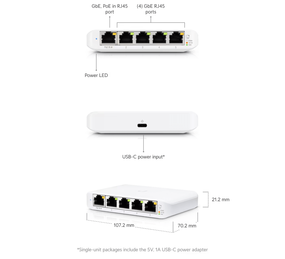 SWITCH UBIQUITI FLEX MINI UNIFI DE 5 PUERTOS 10/100/1000 MBPS (USW-FLEX-MINI) (NT3)7
