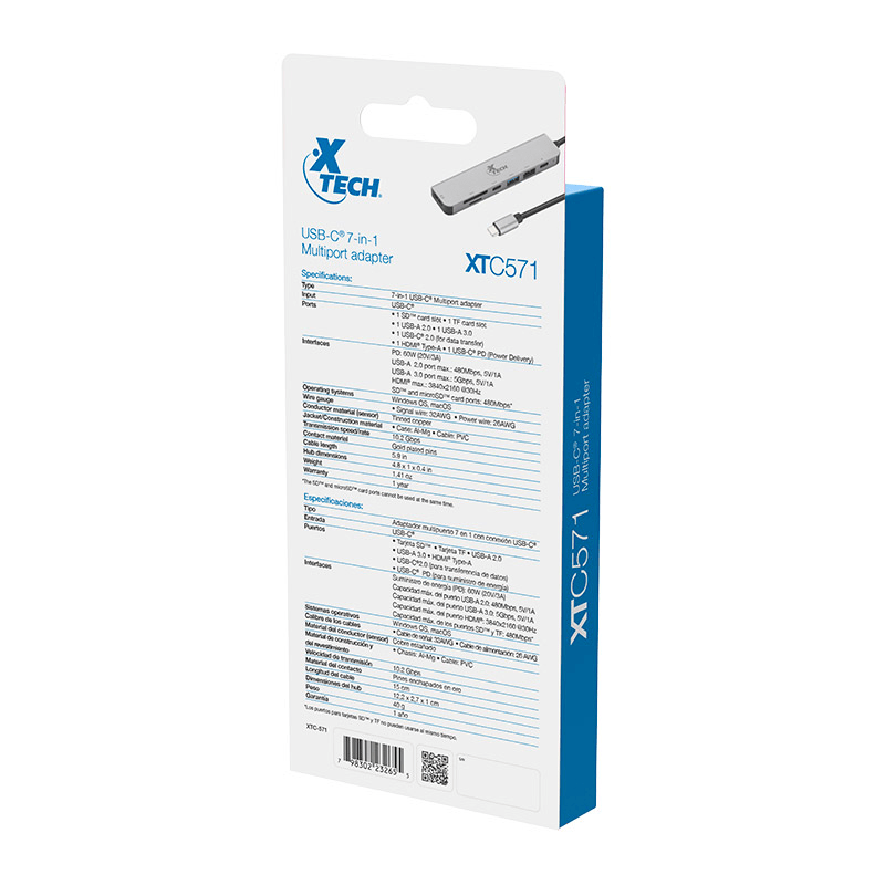 ADAPTADOR XTECH MULTIPUERTO 7 EN 1 CON CONEXION USB-C (XTC-571)10