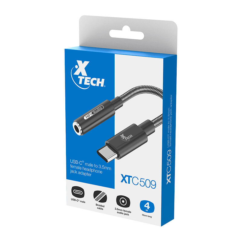 ADAPTADOR XTECH USB C MACHO A CONECTOR 3.5MM HEMBRA PARA AUDIFONOS NEGRO (XTC-509)10