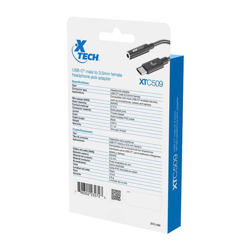 ADAPTADOR XTECH USB C MACHO A CONECTOR 3.5MM HEMBRA PARA AUDIFONOS NEGRO (XTC-509)11