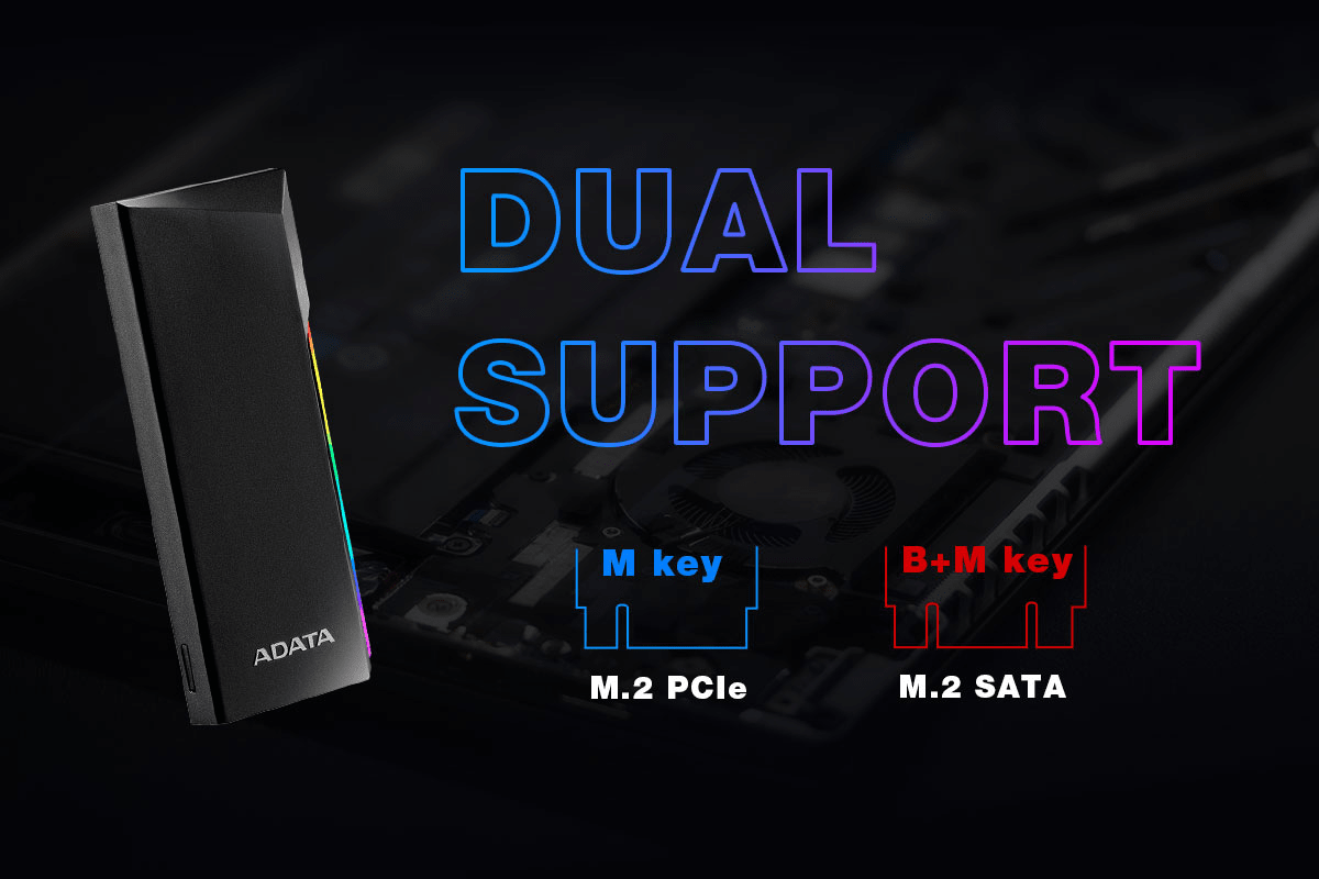 CARCASA DE UNIDAD DE ESTADO SÓLIDO ADATA EC700G - M.2 PCIe/SATA, NEGRO (AEC700GU32G2-CGY) (NT7)10