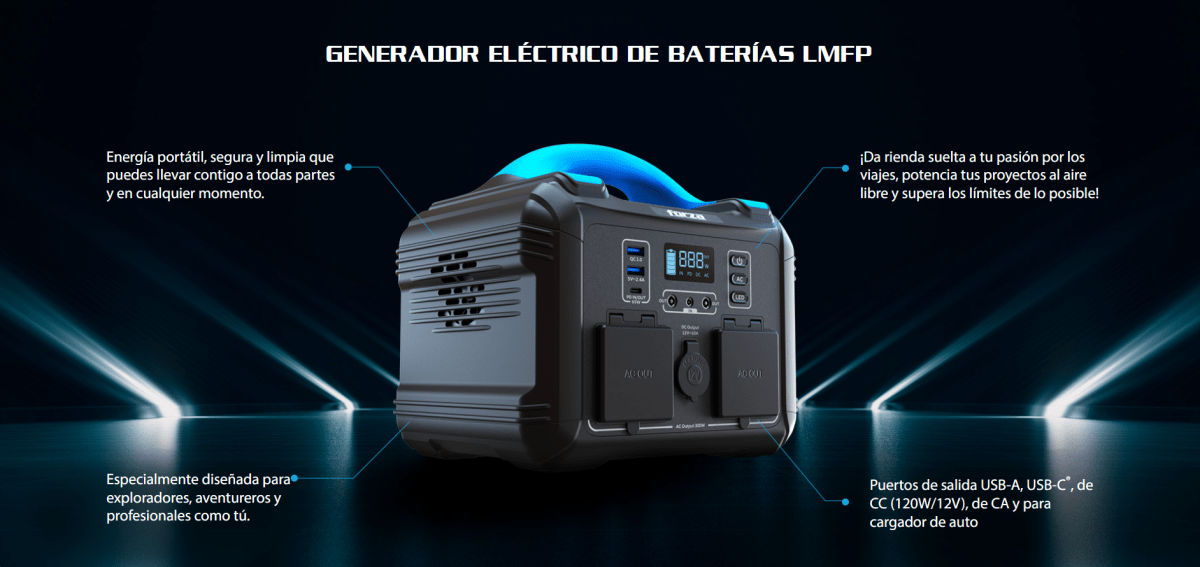 CENTRAL ELÉCTRICA PORTÁTIL FORZA 300W, TOMAS 2CA/6CC 3.75V, BATERIA LiMnFePO4, 220V (FPP-T302) (NT3)9