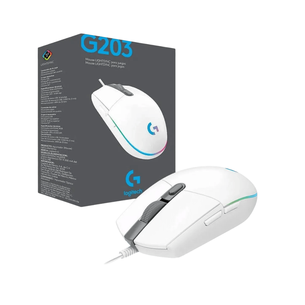 MOUSE LOGITECH G203 LIGHTSYNC OPTICAL 8000 DPI RGB BLANCO (910-005794) (NT8)4