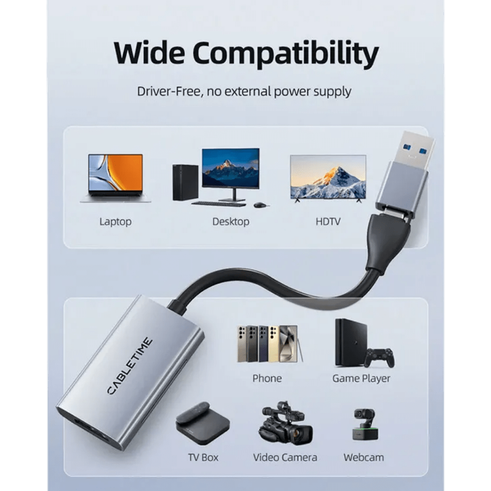 CAPTURADOR DE VIDEO CABLETIME HDMI 4K HERMBRA A USB-A/USB-C MACHO (CB65G)2