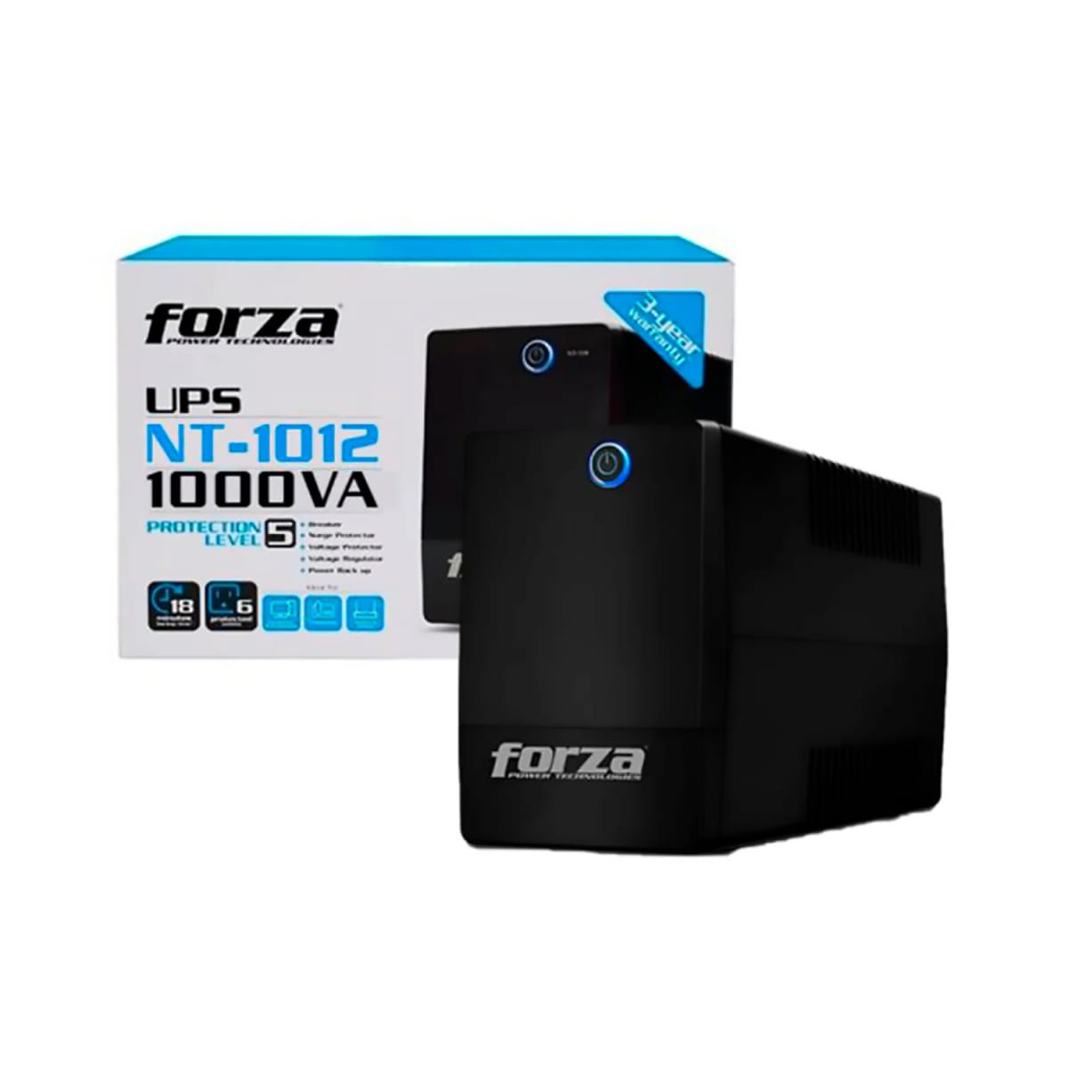 UPS FORZA 1000VA/500W, 6 TOMAS, RJ11, 220V (NT-1012U) (NT3)5