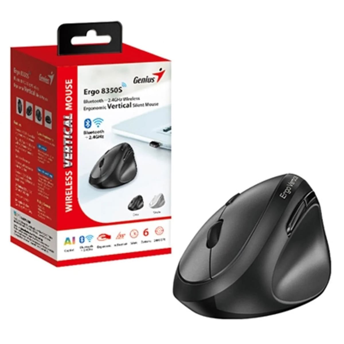 MOUSE GENIUS ERGO 8350S AI COPILOT DUAL WIRELESS/BLUETOOTH  SILENT ERGONOMICO DARK (31030041400) (NT8)3