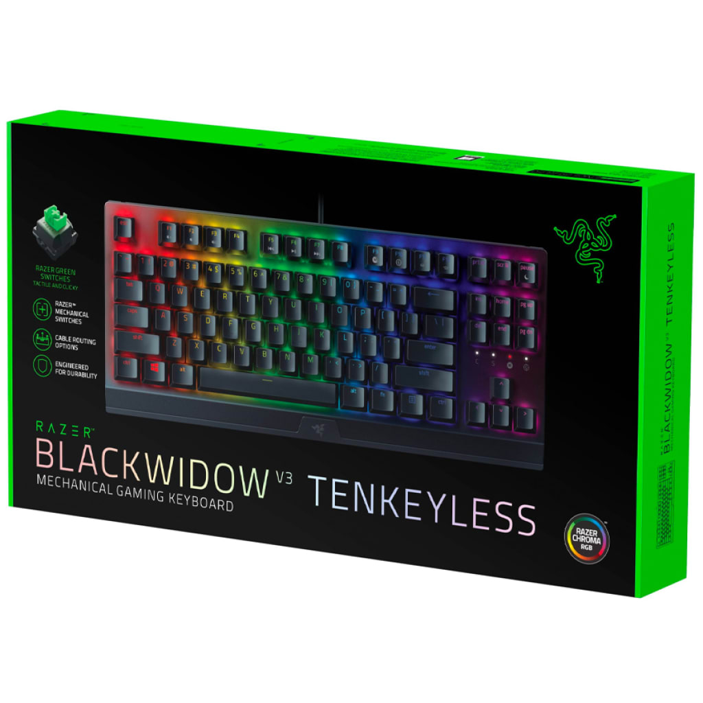 TECLADO RAZER BLACKWIDOW V3 TKL MECANICO SWITCH GREEN SP CHROMA BLACK (RZ03-03491200-R311) NT82