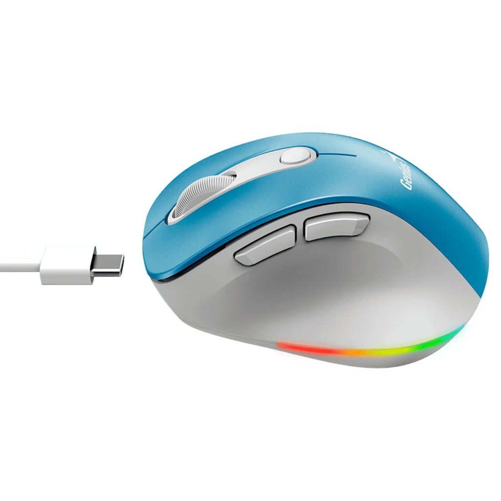 MOUSE GENIUS ERGO 9000S PRO RECARGABLE DUAL WIRELESS/BT 6-BOT SILENT RGB LIGHT BLUE (31030039401) (NT8) 2
