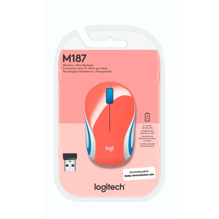 MOUSE LOGITECH M187 MINI INALAMBRICO CORAL (910-005362)2