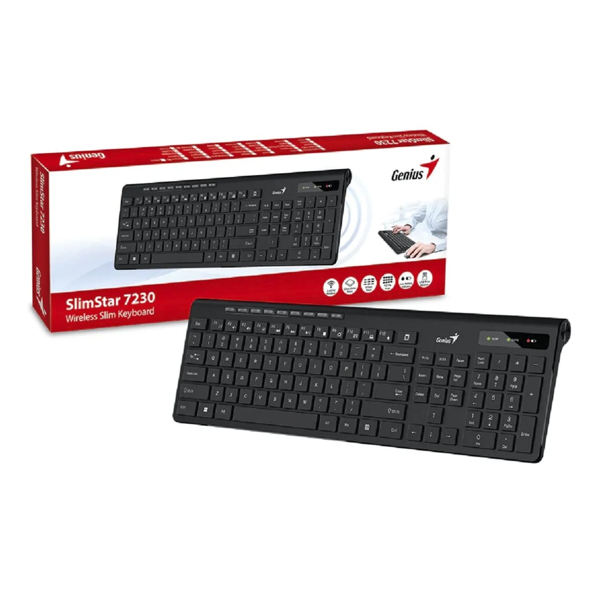 TECLADO GENIUS SLIMSTAR 7230 WIRELESS AI COPILOT MULTIMEDIA SP BLACK (31310021401) NT82