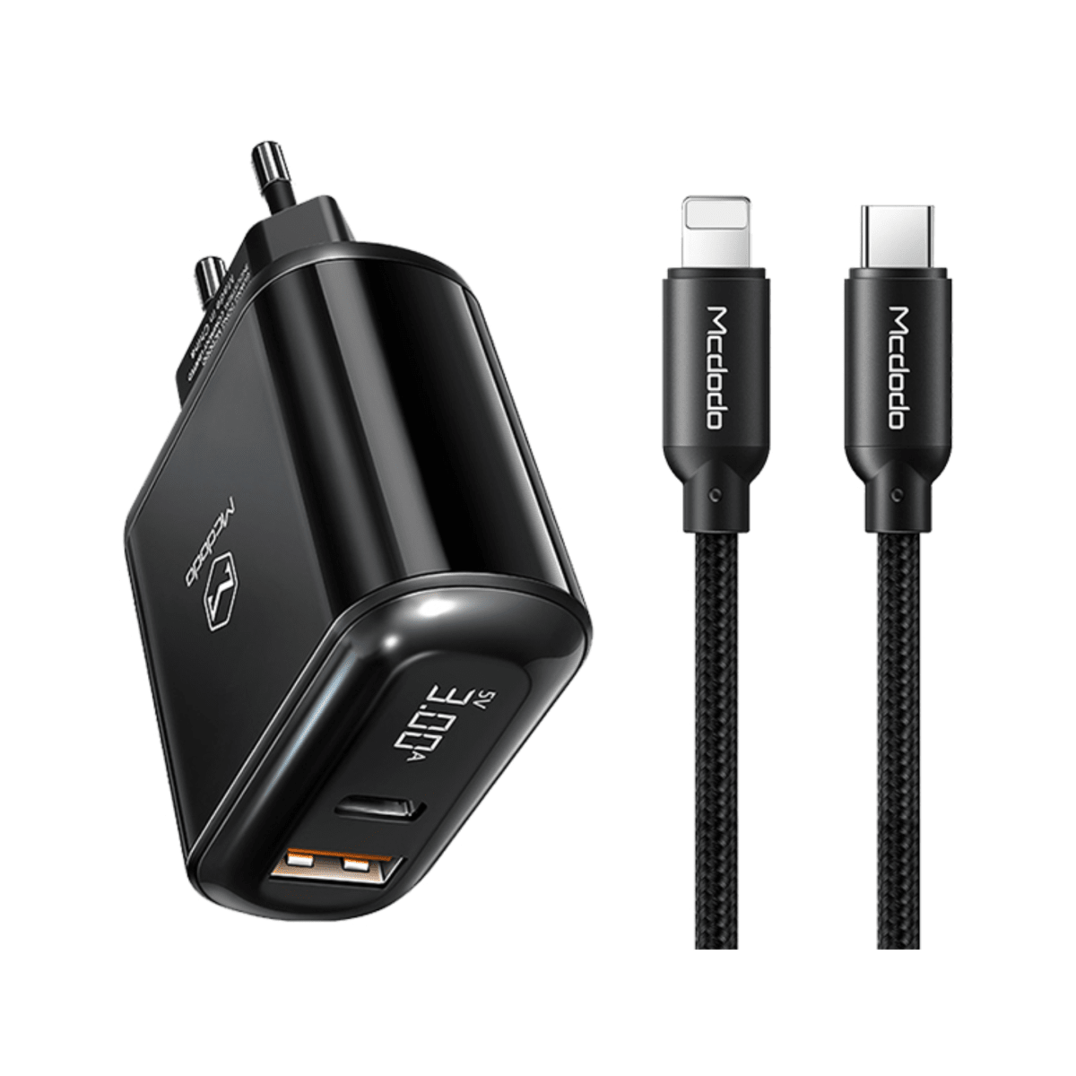 CARGADOR PARA IPHONE 20W MCDODO DOS PUERTOS DE CARGA RAPIDA CON PANEL DIGITAL USB-A y USB-C5