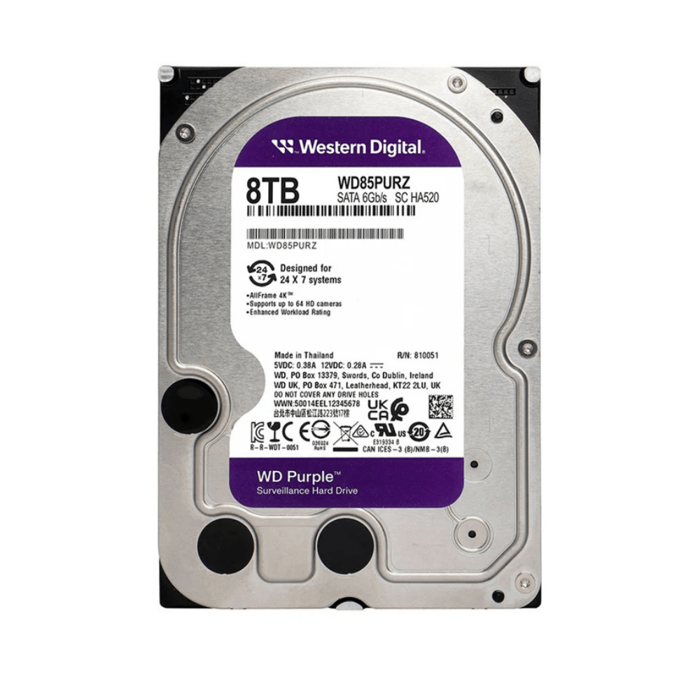 DISCO DURO WD PURPLE PARA VIDEOVIGILANCIA 8TB, SATA, 256MB, 5640RPM, 3.5