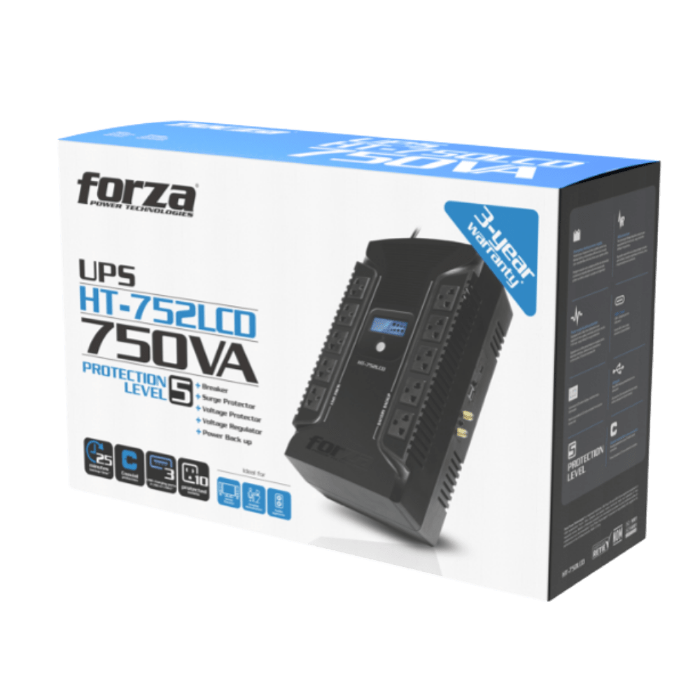 UPS FORZA HT-752LCD, 750VA, 375W, 10 TOMAS UNIV, 2 USB (HT-752LCD) (NT6)3
