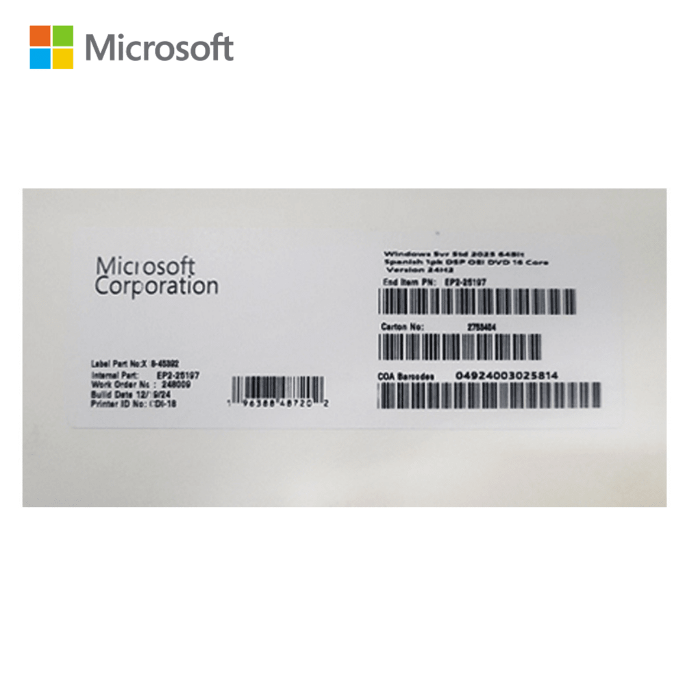 LICENCIA MICROSOFT WINDOWS SERVER ESTÁNDAR 2025, OEM, PERPETUA (EP2-25197)2